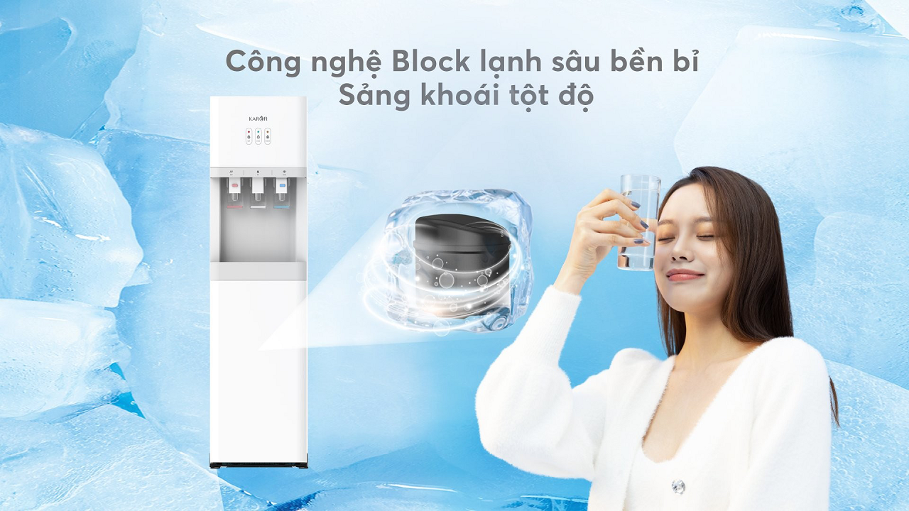 Cây nước nóng lạnh nguội Karofi HCV208 - công nghệ Block lạnh sâu bền bỉ  Cây nước nóng lạnh nguội Karofi HCV208 - công nghệ Block lạnh sâu bền bỉ