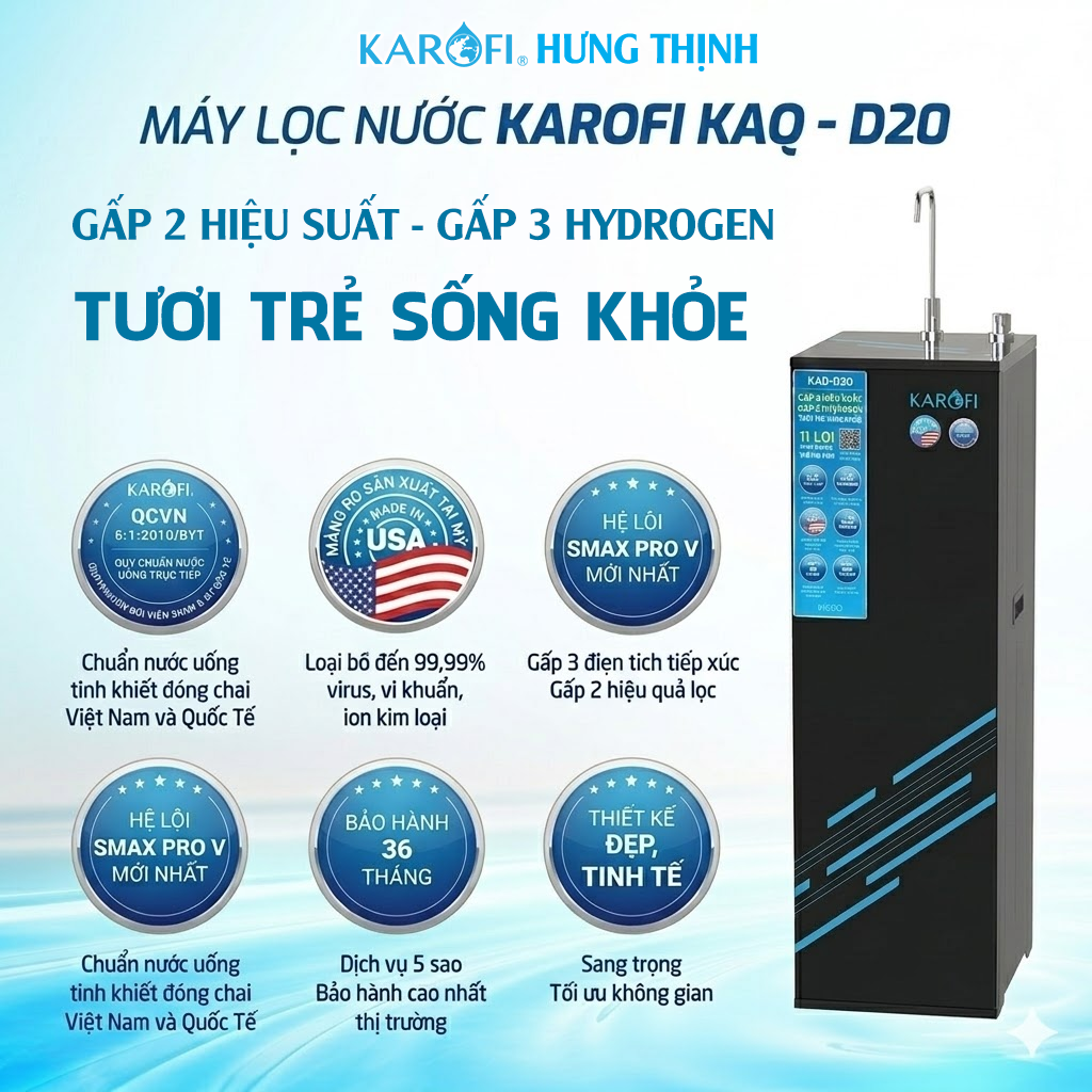 Máy lọc nước Karofi KAQ-D20 Máy lọc nước Karofi KAQ-D20 11 lõi chính hãng - Karofi Hưng Thịnh