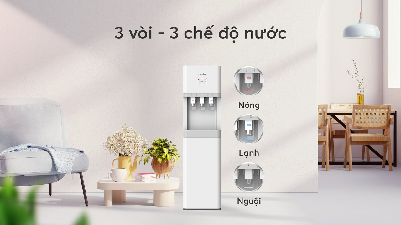 Cây nước nóng lạnh nguội Karofi HCV208 - 3 vòi - 3 chế độ nước Cây nước nóng lạnh nguội Karofi HCV208 - 3 vòi - 3 chế độ nước