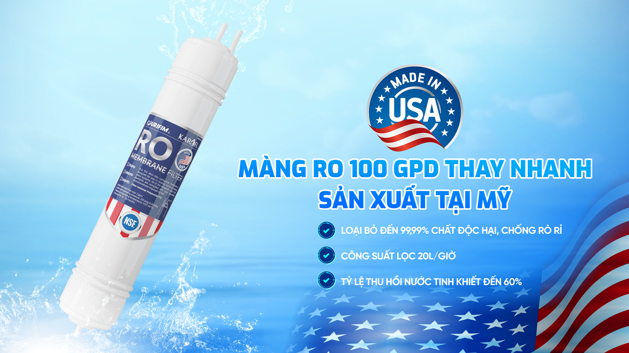 Mang lọc RO 100 GPD thay nhanh sản xuất tại Mỹ