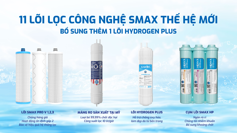 11 lõi lọc công nghệ Smax thế hệ mới , bổ sung thêm 1 lõi Hydrogen Plus