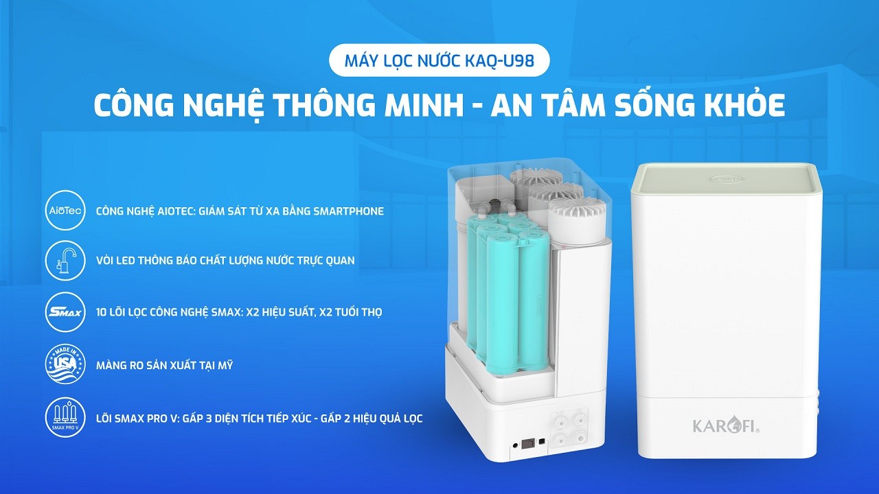 Máy lọc nước Karofi KAQ-U98 - Trang bị công nghệ thông minh - an tâm sống khoẻ Máy lọc nước Karofi KAQ-U98 - Trang bị công nghệ thông minh - an tâm sống khoẻ