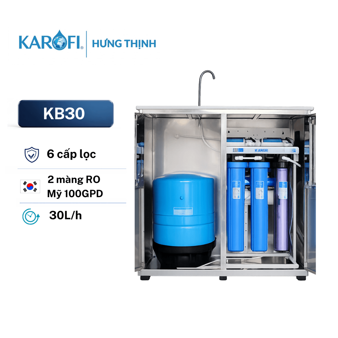 Máy lọc nước RO bán công nghiệp 30L/H Model KB30 Có Tủ Kb30 Ctu chính hãng - Karofi Hưng Thịnh