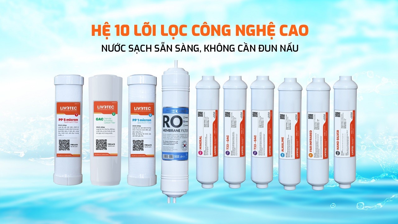 Hệ 10 lõi lcọ công nghệ cáo nước sạch sẵn sàng, không cần đun nấu  Hệ 10 lõi lcọ công nghệ cáo nước sạch sẵn sàng, không cần đun nấu