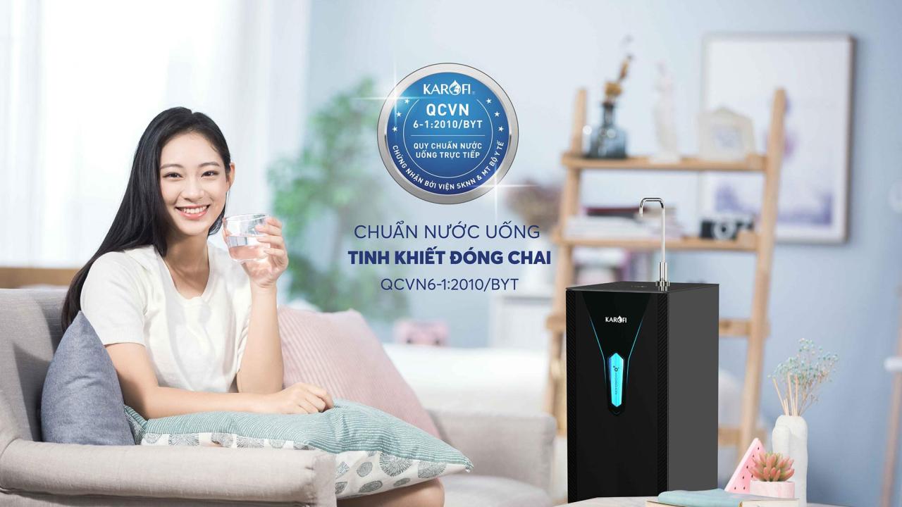 Chất lượng nước sau lọc của Karofi KAE-S65 đạt chuẩn nước uống tinh khiết đóng chai QCVN 6-1:2010 BYT