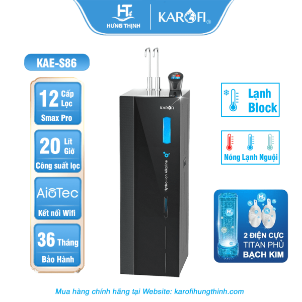 Máy lọc nước nóng lạnh Hydro-ion kiềm Karofi KAE-S86