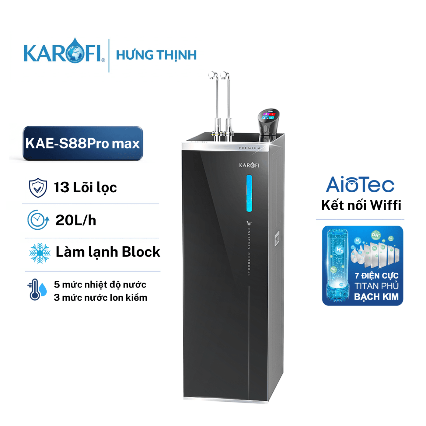 Máy lọc nước nóng lạnh Hydro-ion kiềm Karofi KAE-S88 PROMAX S88promax chính hãng - Karofi Hưng Thịnh