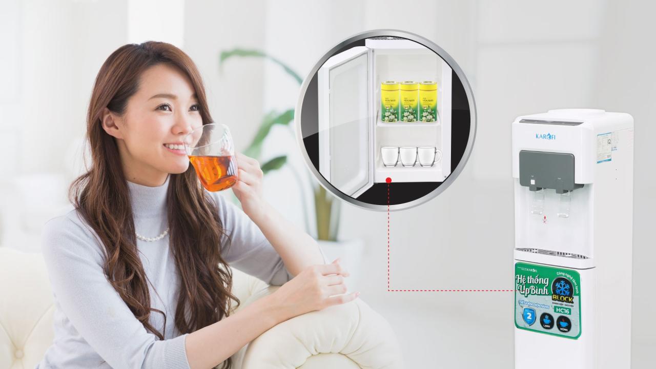 Cây nước nóng lạnh Karofi úp bình HC16 với khoang chứa độ tiện lợi Cây nước nóng lạnh Karofi úp bình HC16 với khoang chứa độ tiện lợi