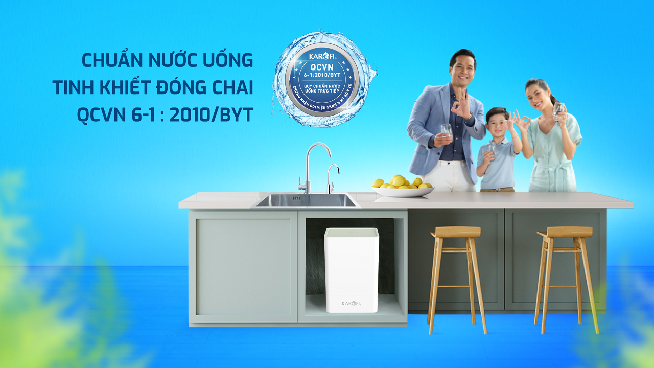 Máy lọc nước Karofi KAG-U96 - đạt chuẩn chất lượng nước tinh khiết đóng chai QCVN 6-1: 2010/BYT