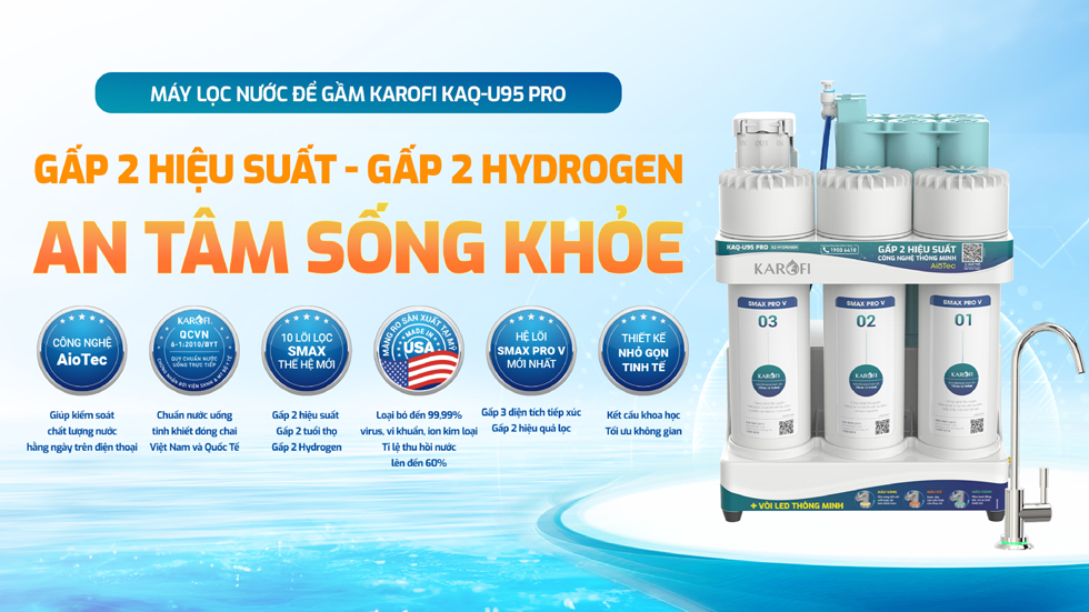 Máy lọc nước Karofi KAQ-U95PRO Gấp đôi hiệu suất gấp đôi Hydrogen