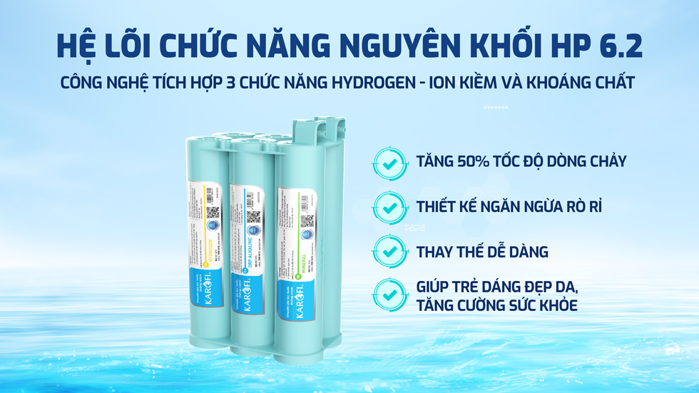 Hệ lõi chức năng nguyên khôi HP 6.2 công nghệ tích hợp 3 chức năng Hydrogen -Ion kiềm và khoáng chất Hệ lõi chức năng nguyên khôi HP 6.2 công nghệ tích hợp 3 chức năng Hydrogen -Ion kiềm và khoáng chất