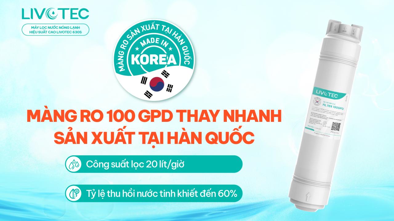 Livotec 630S màng RO Hàn Quốc 100 GPD thay nhanh