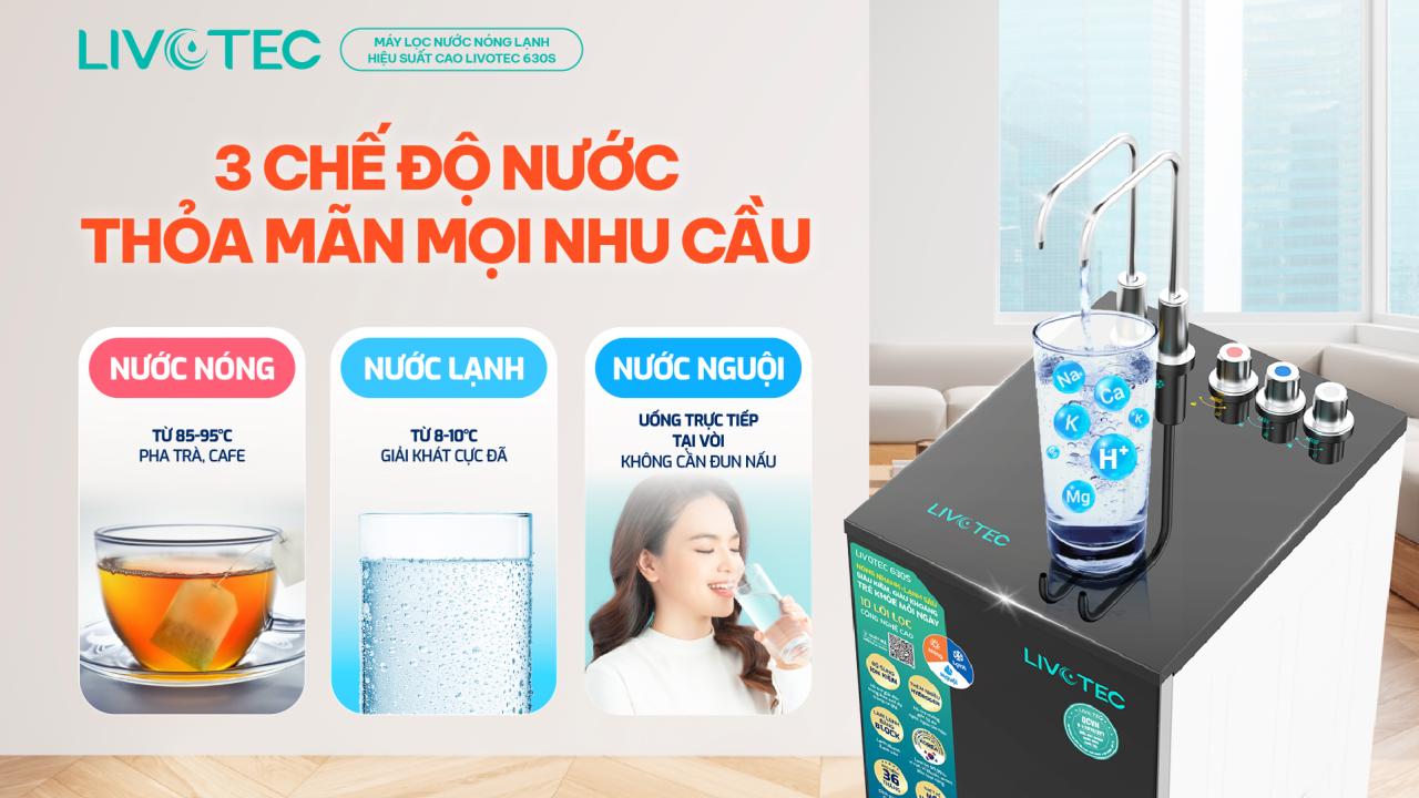 Máy lọc nước nóng lạnh Livotec 630S với 3 chế độ nước tiện lợi