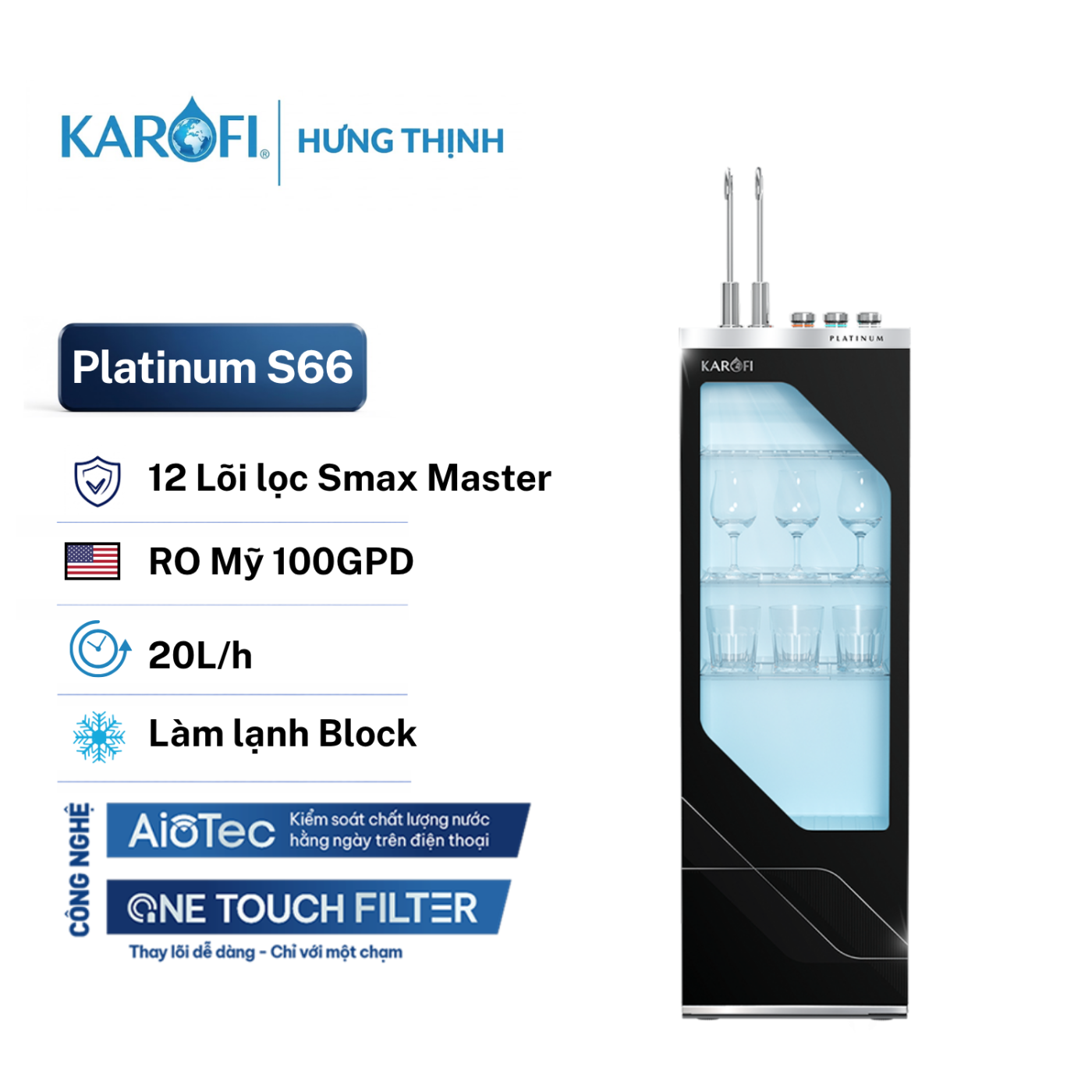 Máy lọc nước nóng lạnh Karofi Platinum S66 S66 chính hãng - Karofi Hưng Thịnh