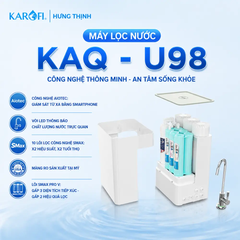 Công nghệ nổi bật máy lọc nước Karofi KAQ-U98 Aiotec vòi LED Smax RO Mỹ