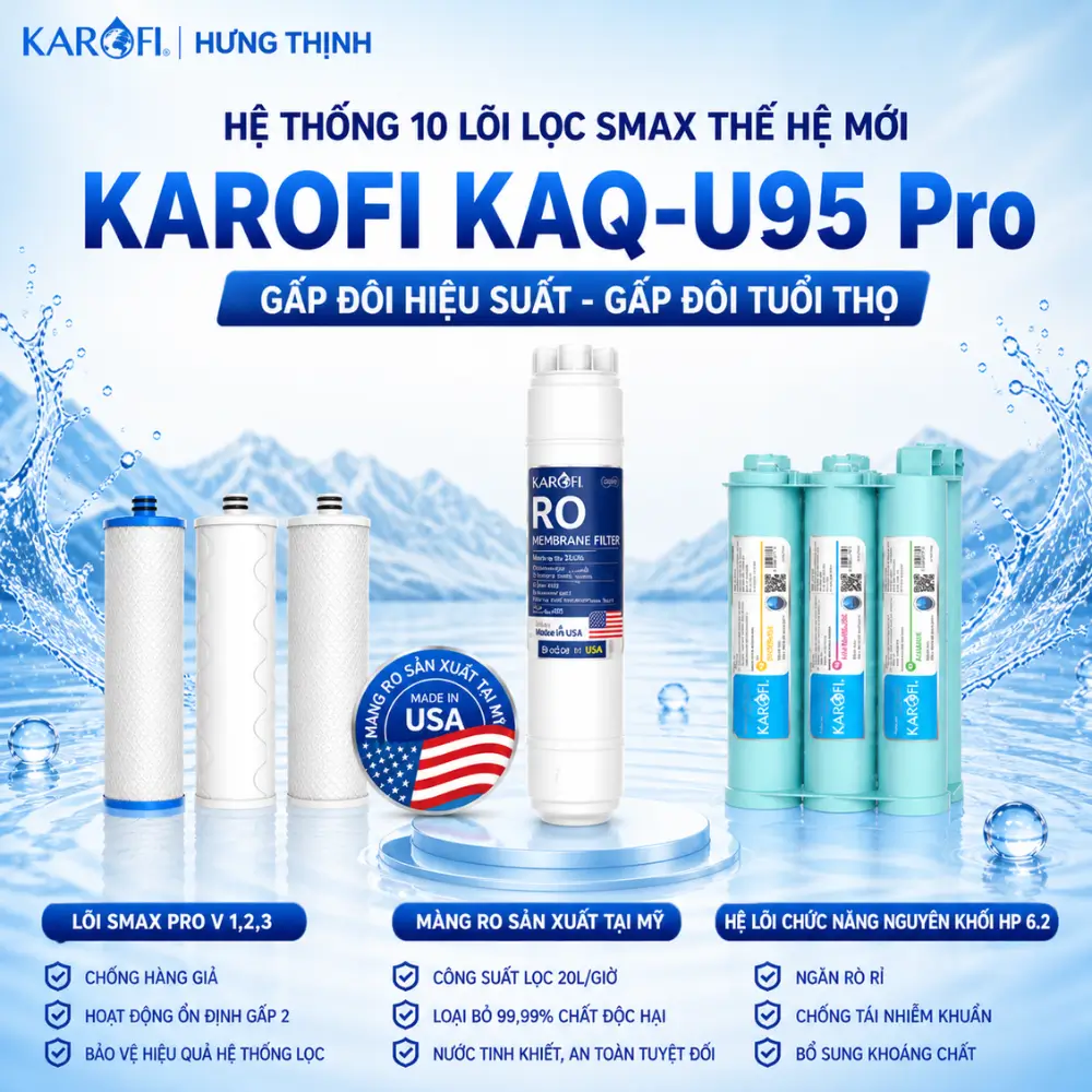Hệ lõi lọc Karofi KAQ-U95 Pro chia cụm giúp kiểm soát chi phí thay lõi