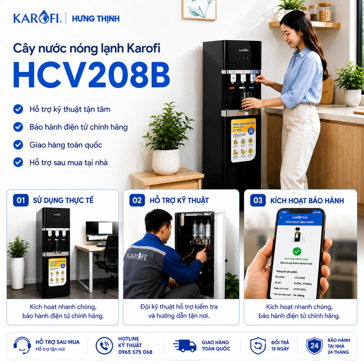 Bàn giao và lắp đặt thực tế cây nước nóng lạnh Karofi HCV208B