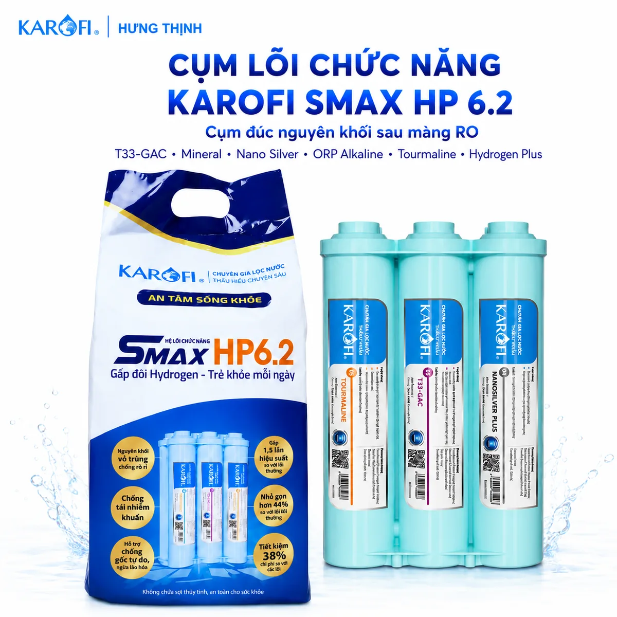Bộ Lõi Chức Năng Karofi Smax HP 6.2 Cụm lõi chức năng Karofi Smax HP 6.2 chính hãng đúc nguyên khối dùng sau màng RO