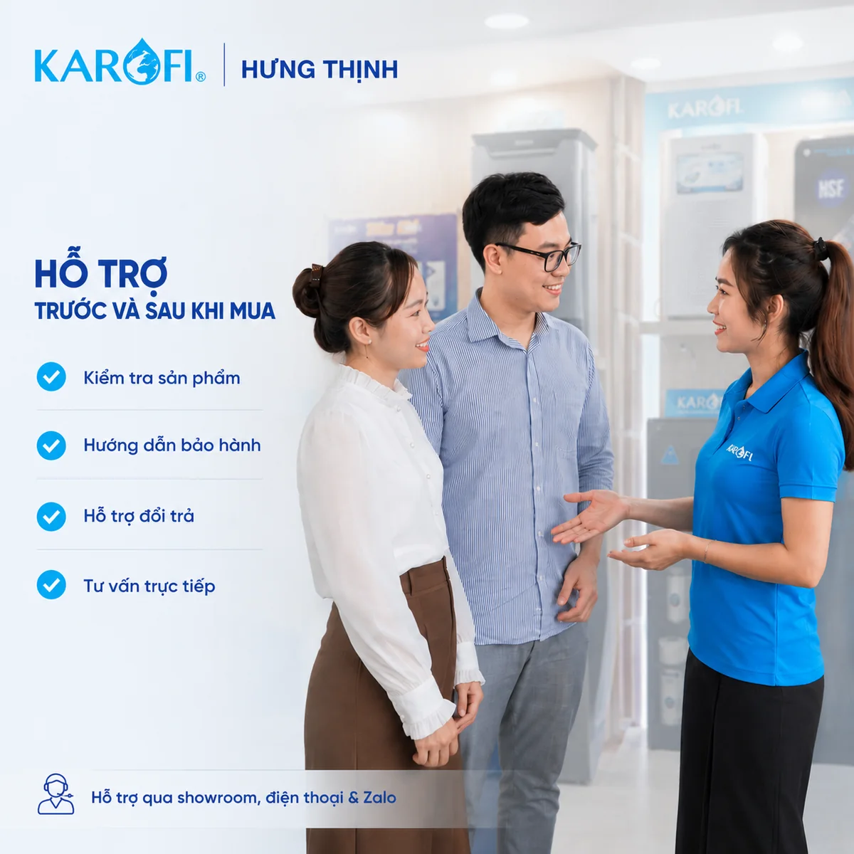 Hỗ trợ trước và sau bán hàng Karofi Hưng Thịnh cho khách mua máy lọc nước và lõi lọc Karofi