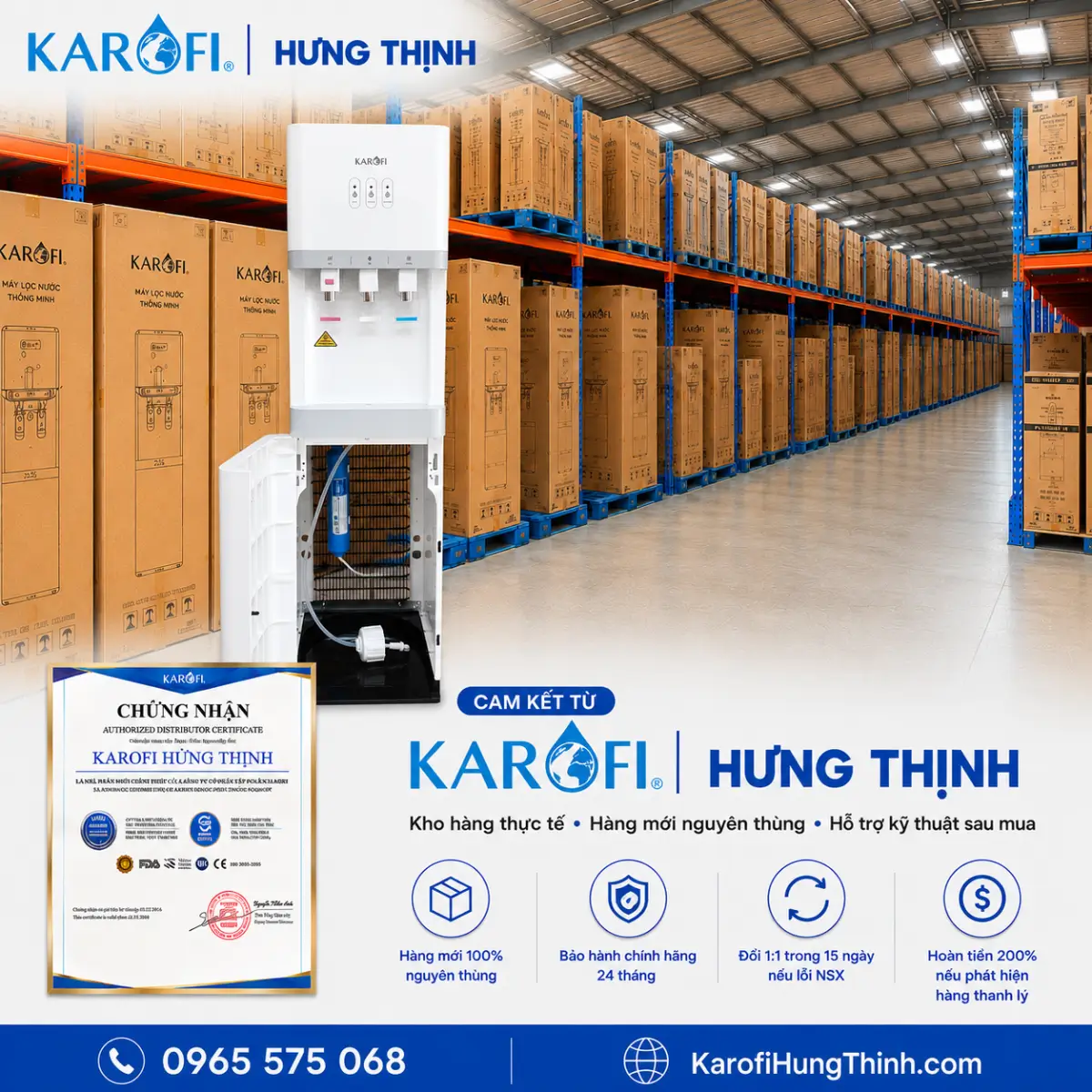 Kho hàng cây nước nóng lạnh Karofi HCV208 tại Hưng Thịnh