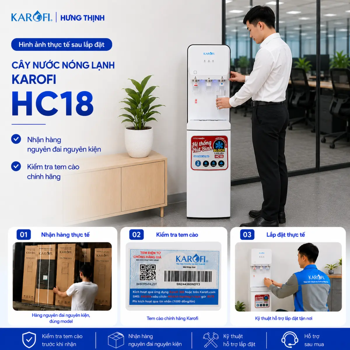 Lắp đặt thực tế cây nước nóng lạnh Karofi HC18