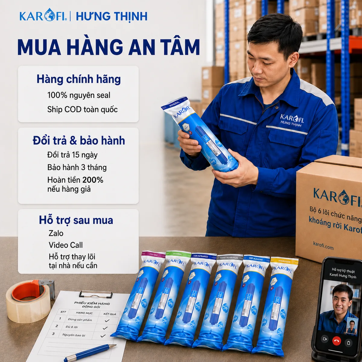 Mua Bộ 6 lõi chức năng Karofi tại Hưng Thịnh có kiểm tra trước và hỗ trợ kỹ thuật sau mua