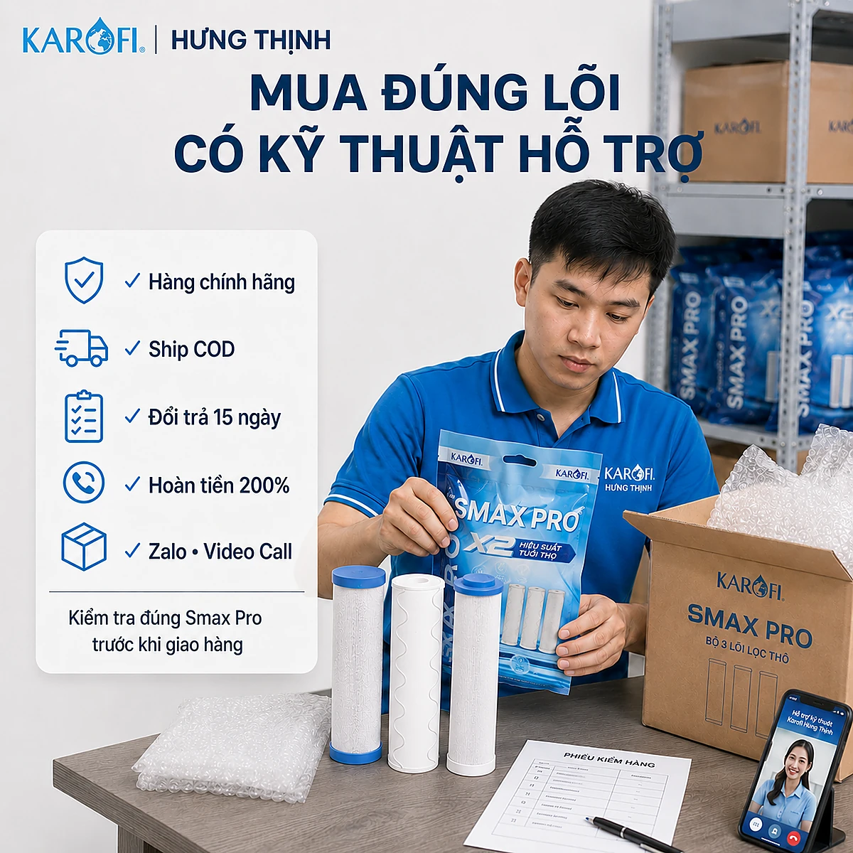 Mua Bộ lõi lọc thô Karofi Smax Pro tại Hưng Thịnh có kiểm tra trước và hỗ trợ kỹ thuật sau mua
