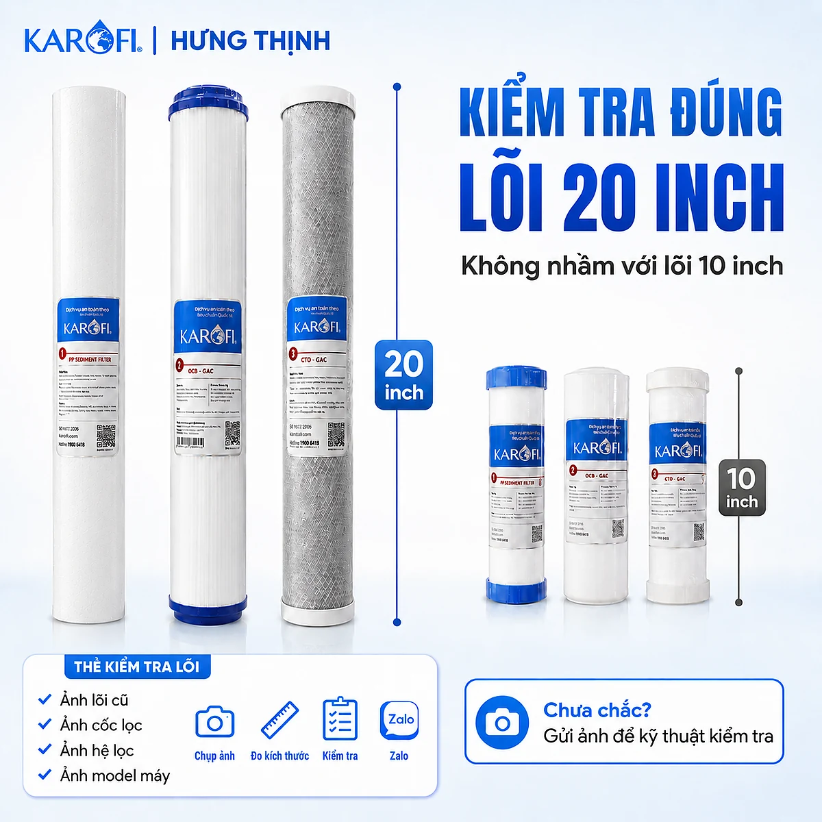 So sánh lõi lọc Karofi 20 inch và lõi 10 inch để tránh mua nhầm kích thước