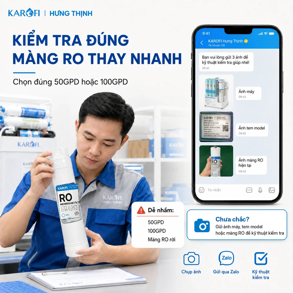 Kiểm tra Màng RO Hàn Quốc Karofi 50GPD và 100GPD trước khi đặt để tránh mua nhầm