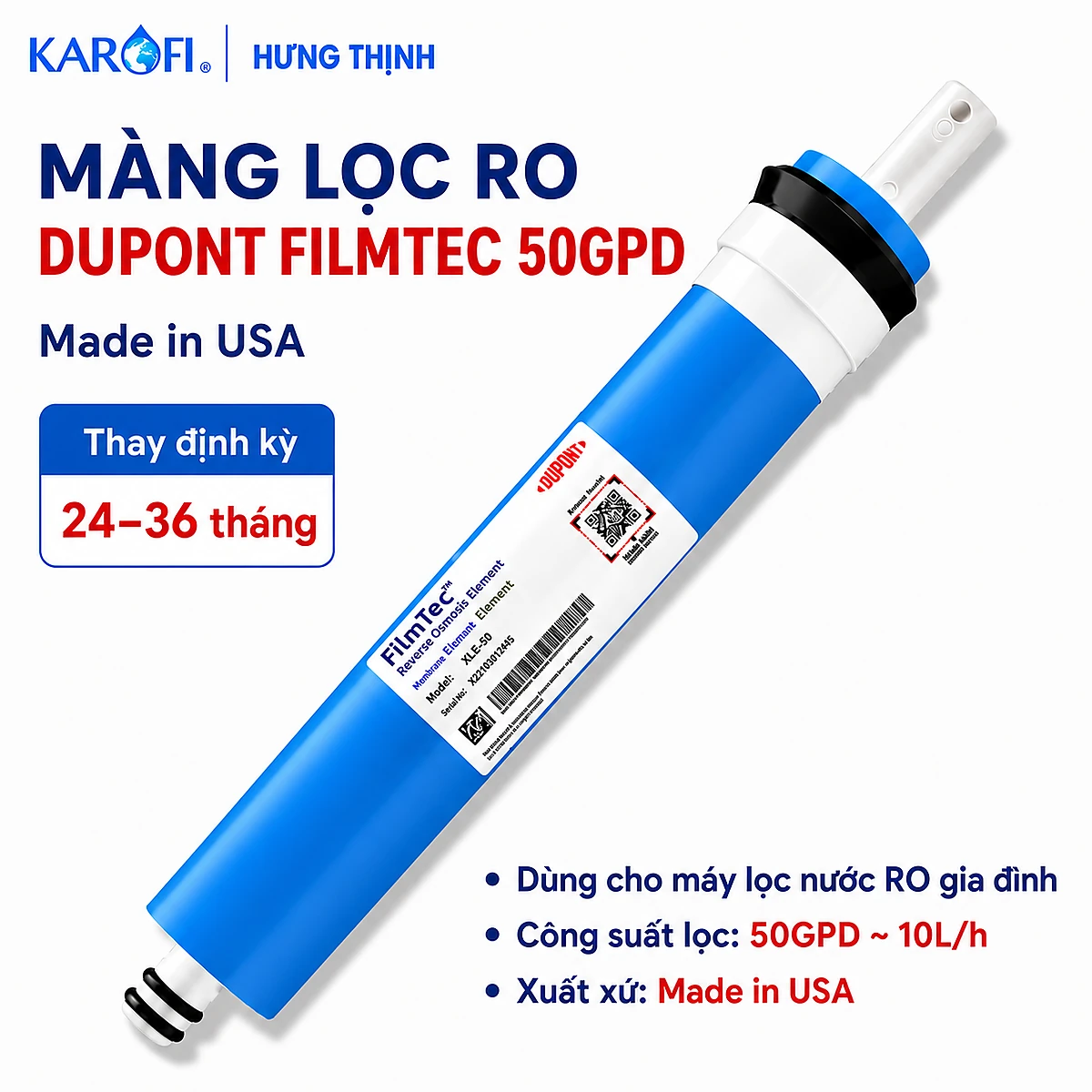 Màng RO DuPont FilmTec Màng RO DuPont FilmTec 50GPD Made in USA dùng thay định kỳ cho máy lọc nước RO gia đình