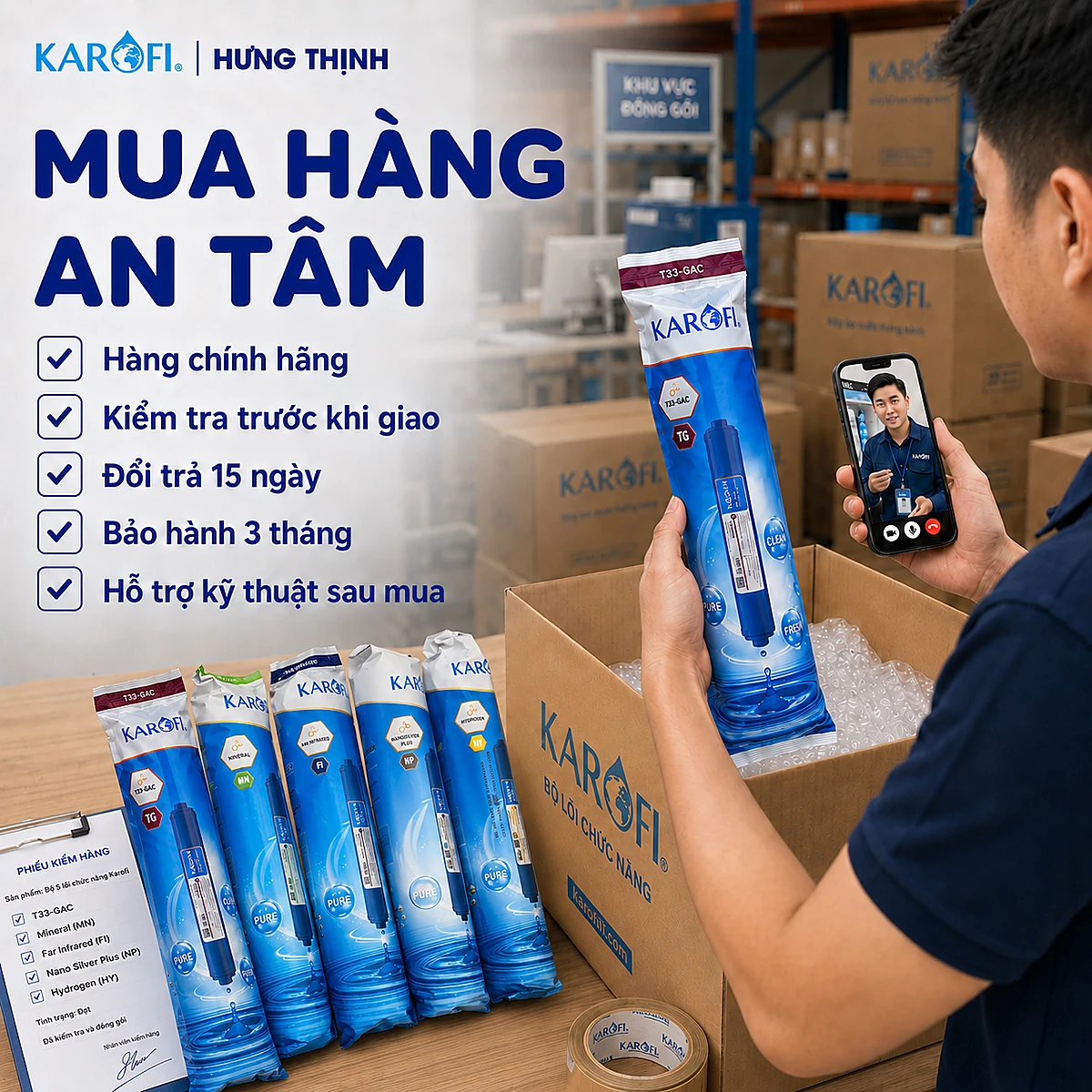 Mua Bộ 4 lõi chức năng Karofi chính hãng tại Hưng Thịnh có kiểm tra trước và hỗ trợ kỹ thuật sau mua