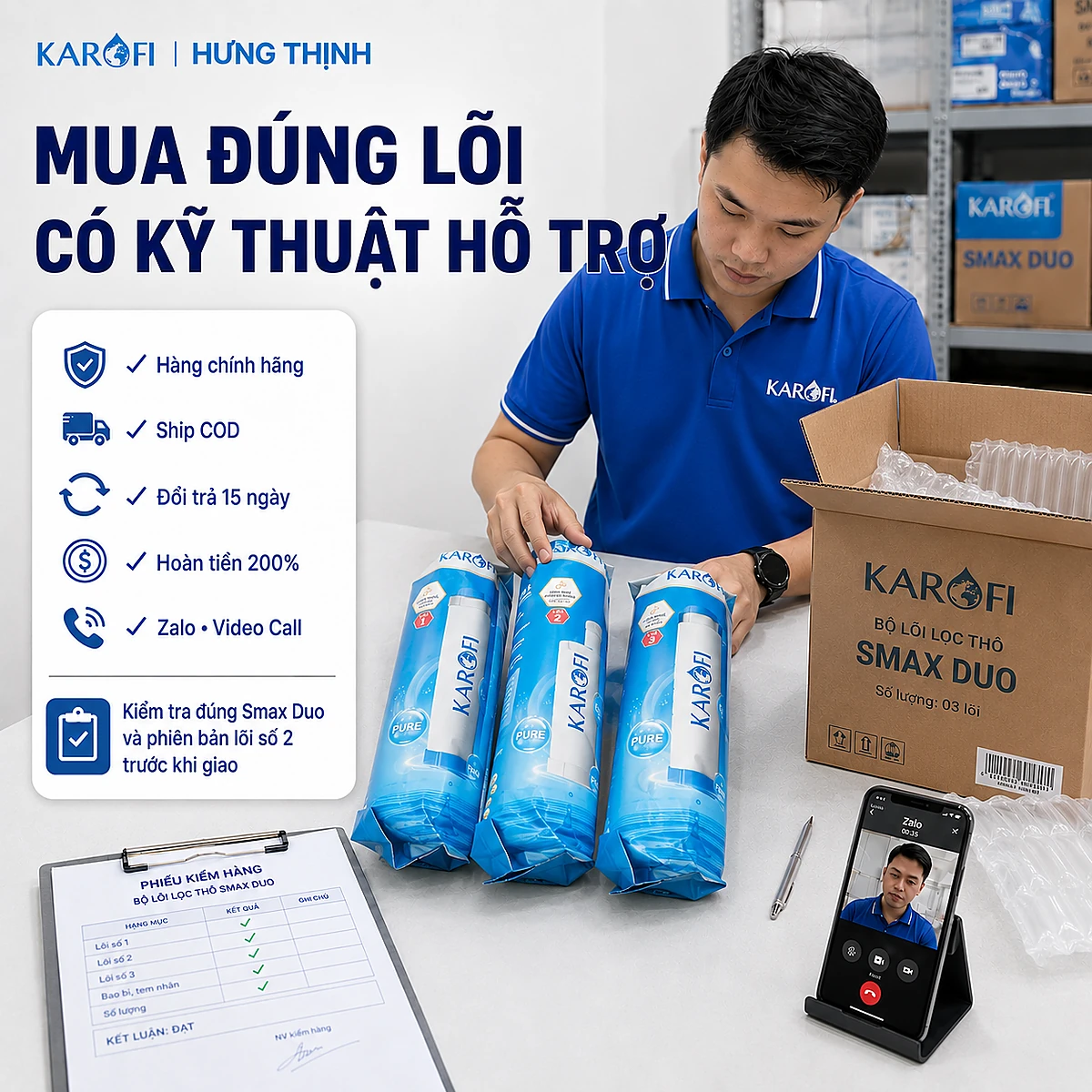 Bộ Lõi Lọc Thô Karofi Smax Duo Mua Bộ lõi lọc thô Karofi Smax Duo tại Hưng Thịnh có kiểm tra trước và hỗ trợ kỹ thuật sau mua
