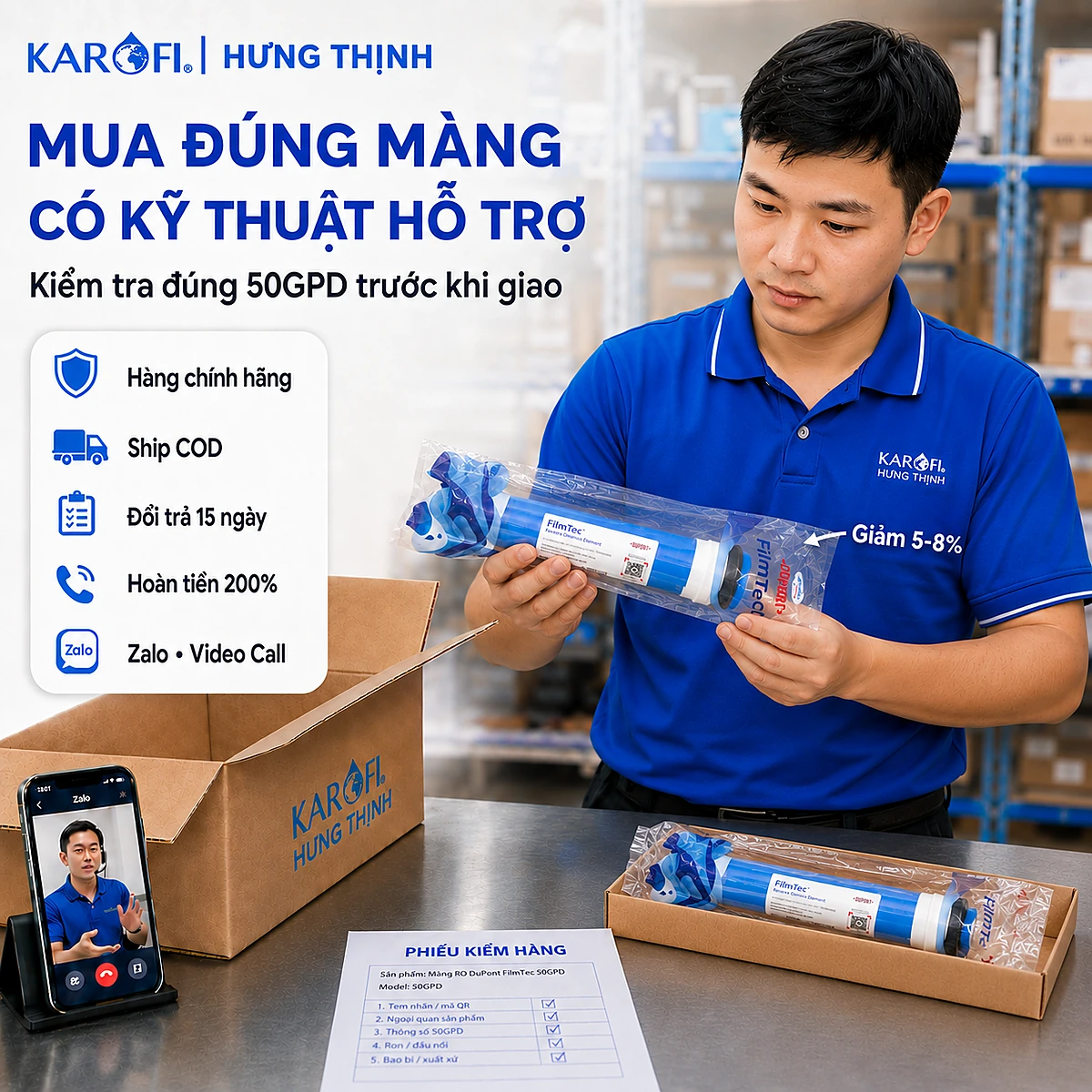 Màng RO DuPont FilmTec Mua Màng RO DuPont FilmTec 50GPD tại Karofi Hưng Thịnh có kiểm tra trước và hỗ trợ kỹ thuật sau mua