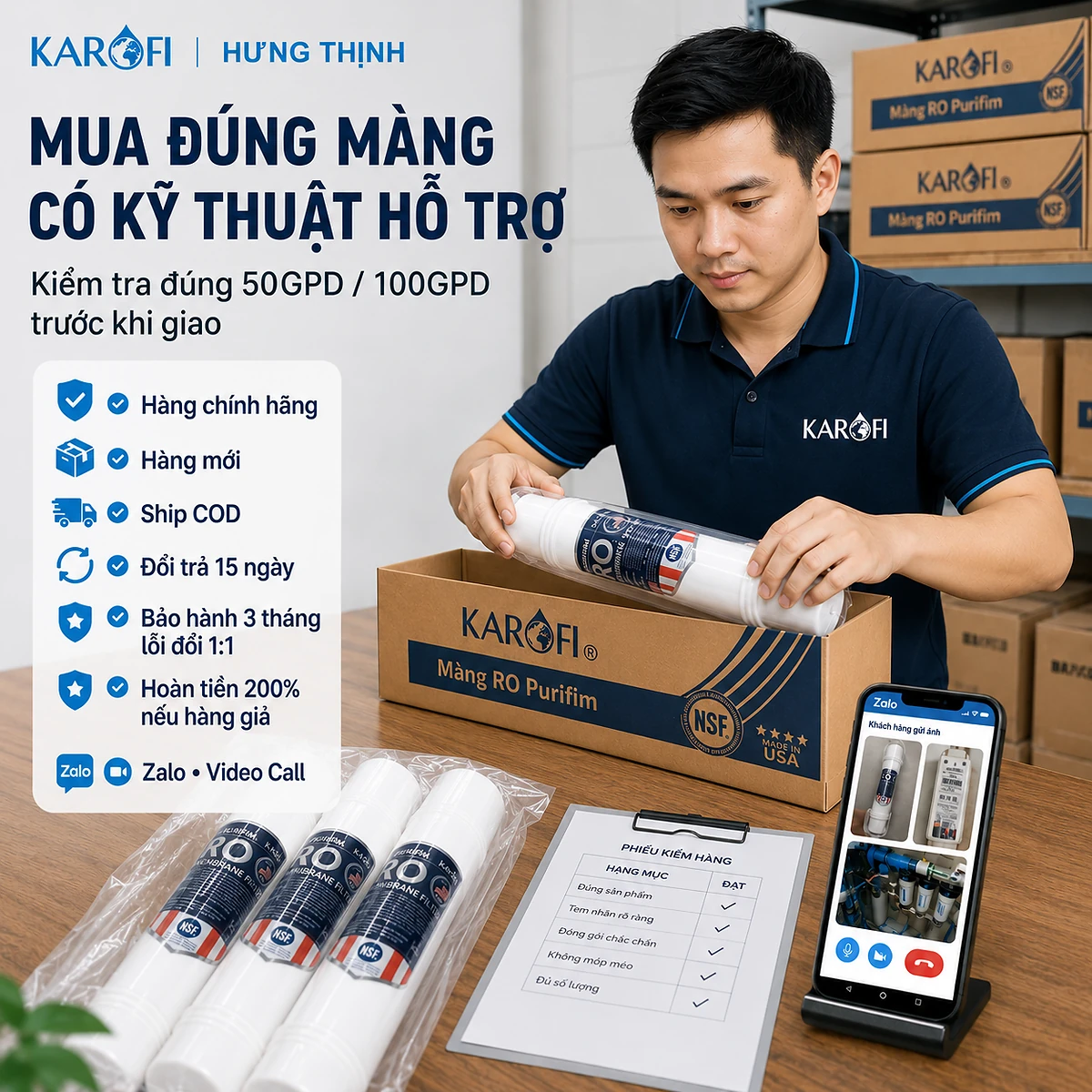 Mua Màng RO Purifim Karofi tại Hưng Thịnh có kiểm tra trước và hỗ trợ kỹ thuật sau mua