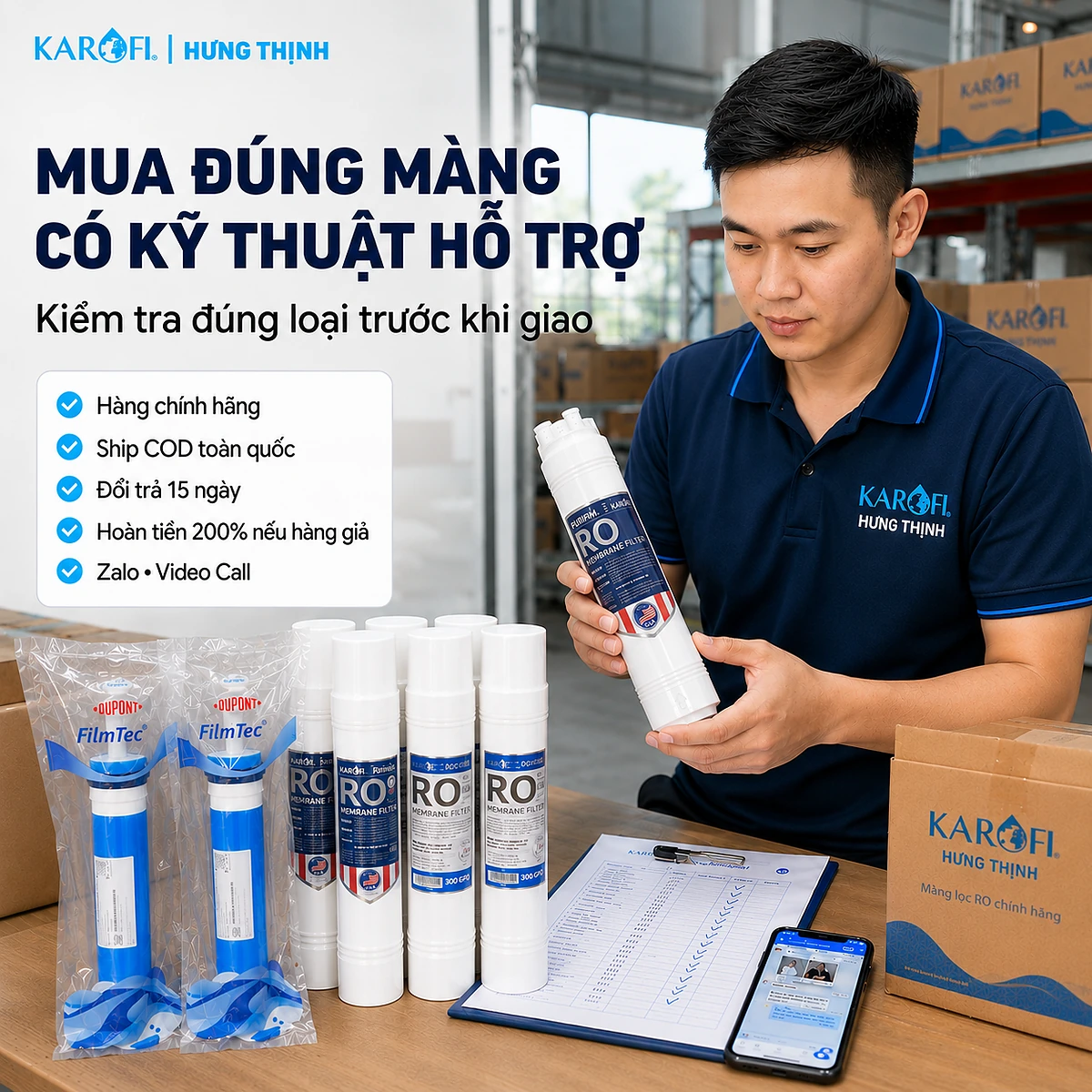 Karofi Hưng Thịnh hỗ trợ kiểm tra và thay màng RO Karofi chính hãng