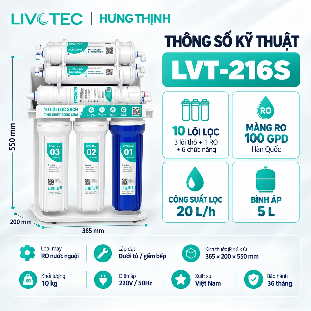 Máy Lọc Nước Livotec 216S Thông số kỹ thuật máy Livotec 216S