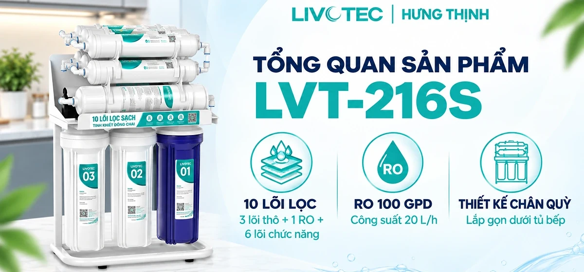 Máy Lọc Nước Livotec 216S Tổng quan máy lọc nước Livotec 216S 10 lõi, RO 100 GPD và công suất 20 L/h